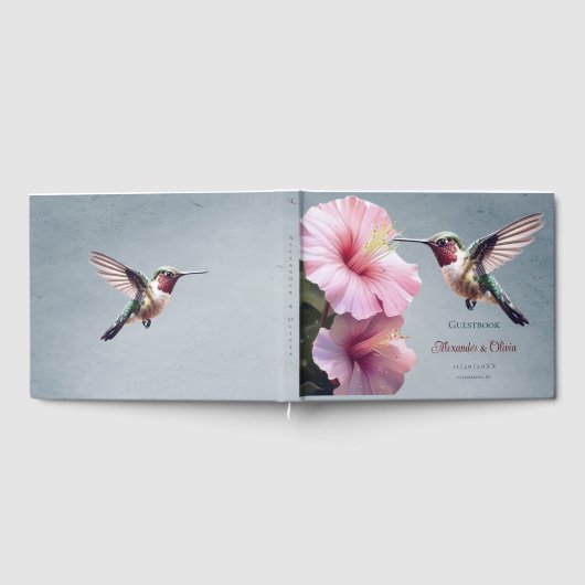 Kolibrie en Hibiscus bruiloft | Blauw Gastenboek (Volledig)