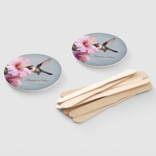 Kolibrie en Hibiscus bruiloft | Blauw Handwaaier (Niet-gemonteerd)