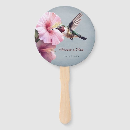 Kolibrie en Hibiscus bruiloft | Blauw Handwaaier (Voorkant)