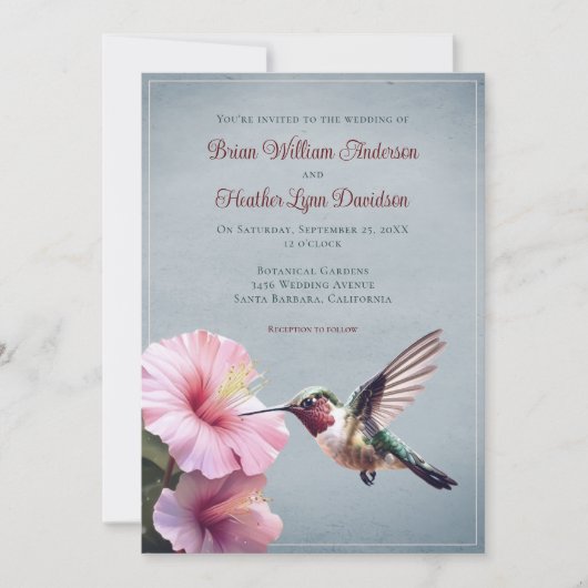 Kolibrie en Hibiscus bruiloft | Blauw Kaart (Voorkant)