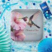 Kolibrie en Hibiscus bruiloft | Blauw Papieren Bordje (Feest)