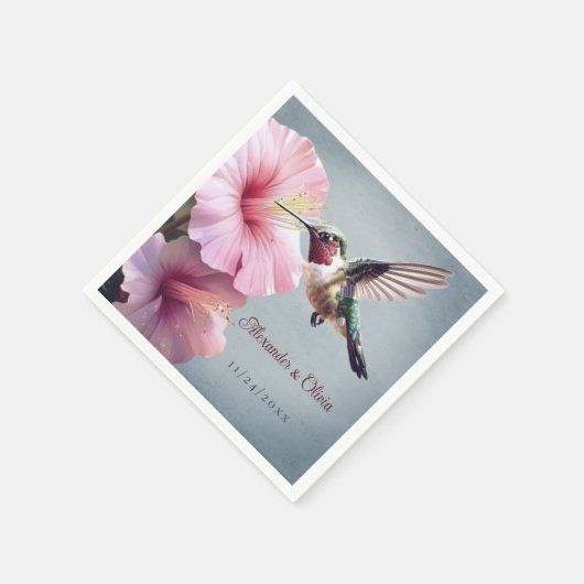 Kolibrie en Hibiscus bruiloft | Blauw Servet (Hoek)