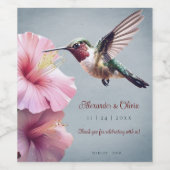 Kolibrie en Hibiscus bruiloft | Blauw Wijn Etiket (Enkel label)