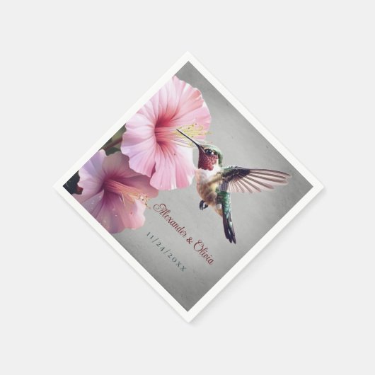 Kolibrie en Hibiscus bruiloft | Grijs Servet (Hoek)