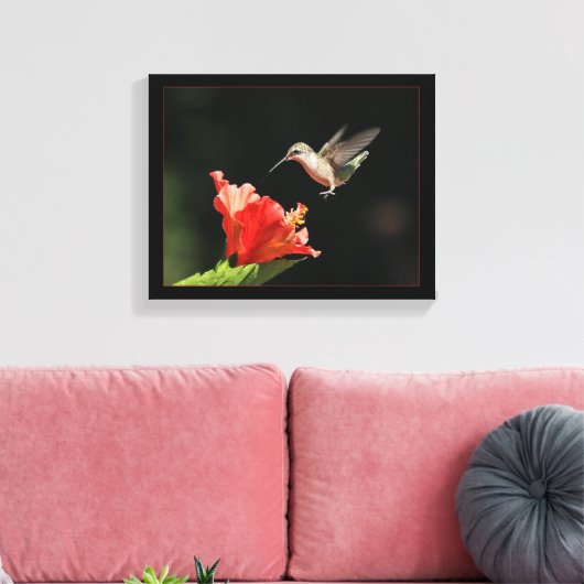 kolibrie en hibiscus canvas afdruk (Insitu (Woonkamer))
