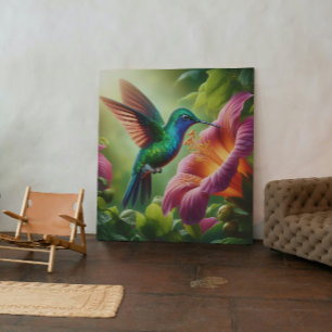 Kolibrie en hibiscus canvas afdruk