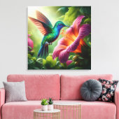 Kolibrie en hibiscus canvas afdruk (Insitu (Woonkamer))