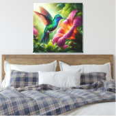 Kolibrie en hibiscus canvas afdruk (Insitu (Slaapkamer))