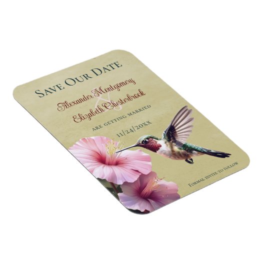 Kolibrie en Hibiscus | Geel Bewaar de datum Magneet (Rechterzijde)