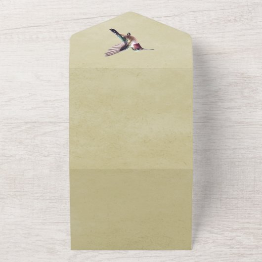 Kolibrie en Hibiscus | gele bruiloft All In One Uitnodiging (Buitenkant)