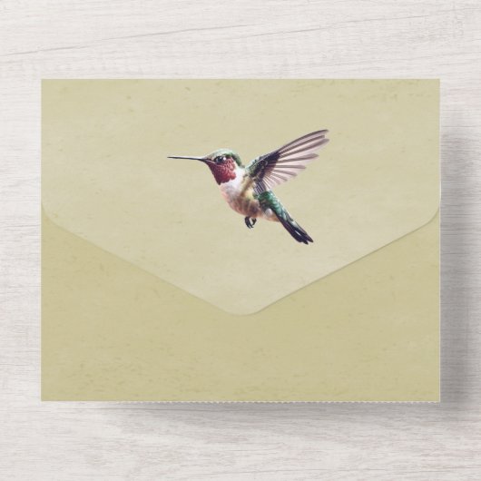 Kolibrie en Hibiscus | gele bruiloft All In One Uitnodiging (Achterkant)