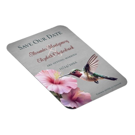Kolibrie en Hibiscus | Grijs De datum opslaan Magneet (Rechterzijde)