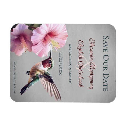 Kolibrie en Hibiscus | Grijs De datum opslaan Magneet (Horizontaal)