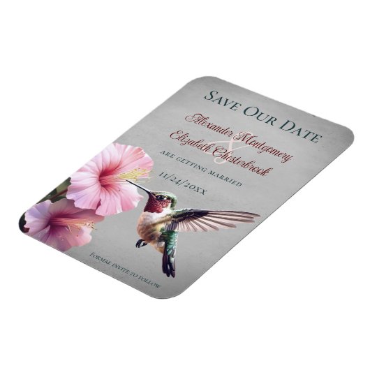 Kolibrie en Hibiscus | Grijs De datum opslaan Magneet (Linkerzijde)