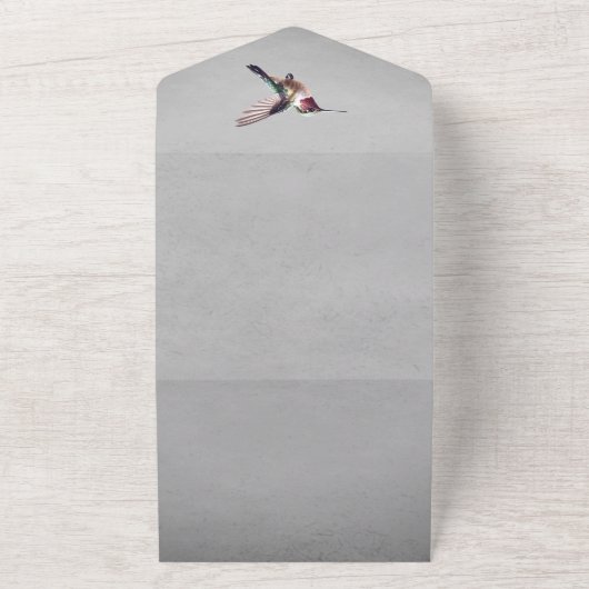 Kolibrie en Hibiscus | Grijze bruiloft All In One Uitnodiging (Buitenkant)