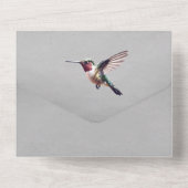 Kolibrie en Hibiscus | Grijze bruiloft All In One Uitnodiging (Achterkant)