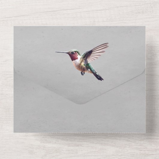 Kolibrie en Hibiscus | Grijze bruiloft All In One Uitnodiging (Achterkant)