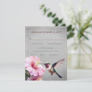Kolibrie en Hibiscus Grijze bruiloft RSVP Kaartje