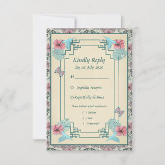 Kolibrie en Hibiscus - Huwelijksantwoordkaart RSVP Kaartje