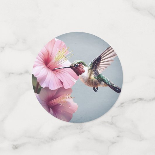 Kolibrie en Hibiscus Monogram Bruiloft | Blauw Confetti (Kleine voorkant)