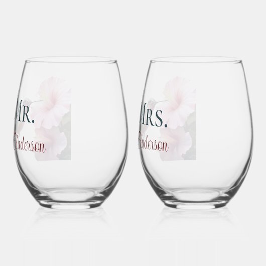 Kolibrie en Hibiscus Mr en Mrs Wijnglas Zonder Voet (Links)