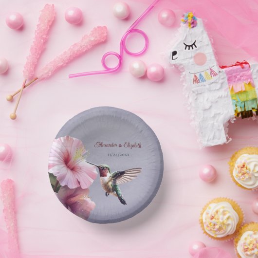 Kolibrie en Hibiscus | Paarse bruiloft Papieren Kommen (Feest)