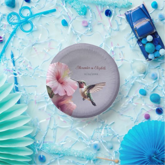 Kolibrie en Hibiscus | Paarse bruiloft Papieren Kommen (Feest)