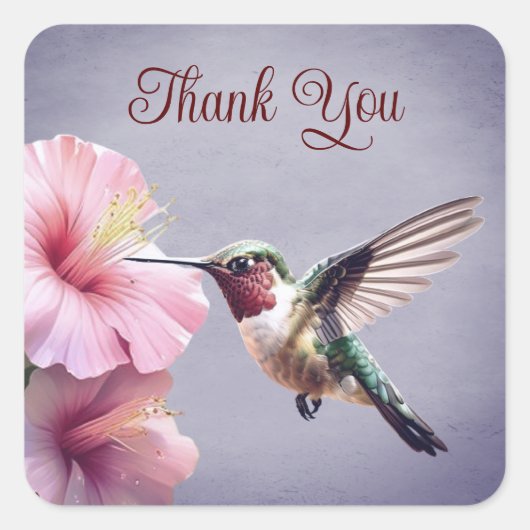 Kolibrie en Hibiscus | Paarse dank u Vierkante Sticker (Voorkant)