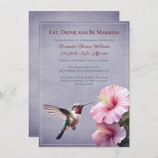 Kolibrie en Hibiscus | Paarse repetitie Kaart (Voorkant / Achterkant)