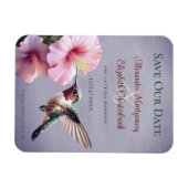 Kolibrie en Hibiscus | Paarse save the date Magneet (Horizontaal)