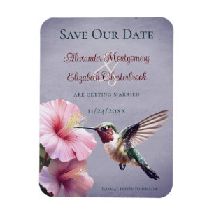 Kolibrie en Hibiscus   Paarse save the date Magneet