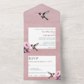 Kolibrie en Hibiscus | Roze bruiloft All In One Uitnodiging (Binnen)