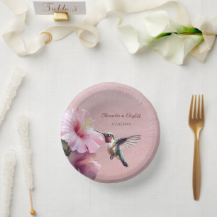 Kolibrie en Hibiscus   Roze bruiloft Papieren Kommen