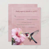 Kolibrie en Hibiscus | Roze bruiloft RSVP (Voorkant / Achterkant)