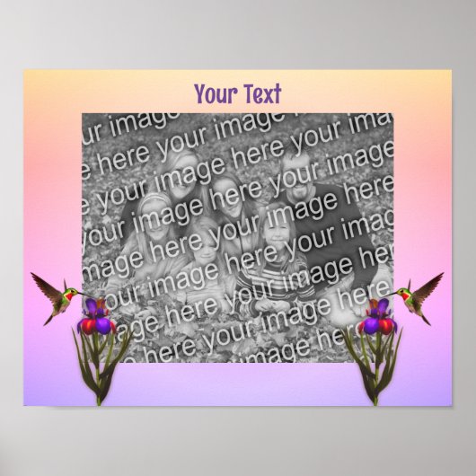 Kolibrie en iris bloem Creëer uw eigen Poster (Voorkant)