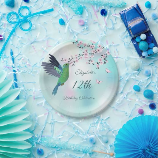 Kolibrie en kersenbloesem | Verjaardag Papieren Bordje (Feest)