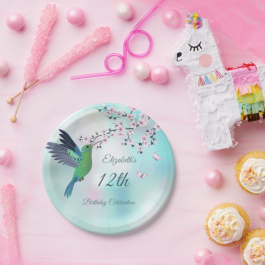 Kolibrie en kersenbloesem | Verjaardag Papieren Bordje (Feest)
