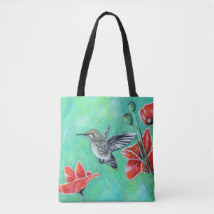 Kolibrie en klaprozen Schilderij Tote Bag