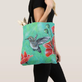 Kolibrie en klaprozen Schilderij Tote Bag (Dichtbij)