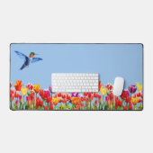 Kolibrie en kleurrijke Tulip Bloemen Bureaumat (Keyboard & Muis)