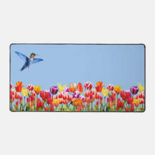 Kolibrie en kleurrijke tulp bloemen bureaumat