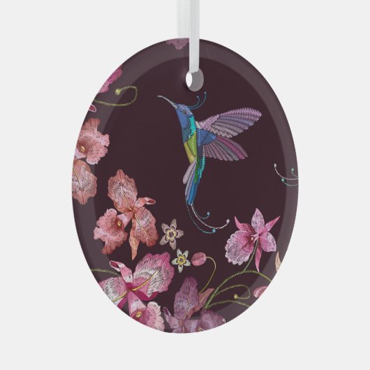 Kolibrie en orchidee, tropische naadloze mode. glas ornament (Voorkant Rechts)
