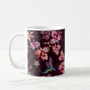 Kolibrie en orchidee, tropische naadloze mode. koffiemok