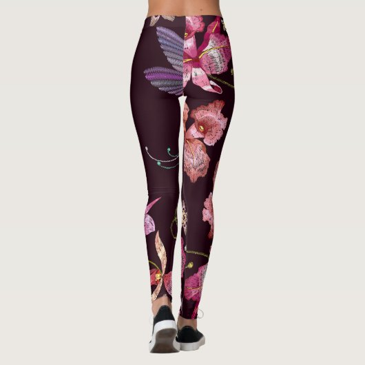 Kolibrie en orchidee, tropische naadloze mode. leggings (Achterkant)