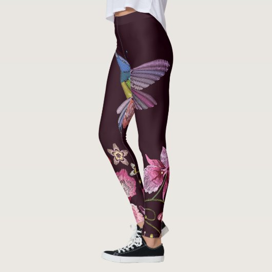 Kolibrie en orchidee, tropische naadloze mode. leggings (Links)