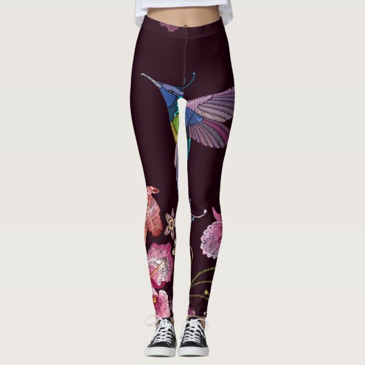 Kolibrie en orchidee, tropische naadloze mode. leggings (Voorkant)