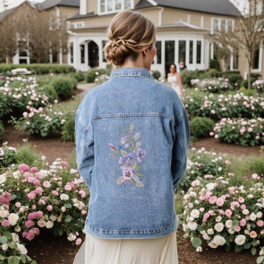Kolibrie en Pansies Denim Jacket (Huwelijk Achterkant)