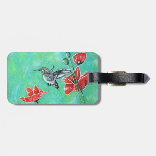 Kolibrie en papavers schilderij bagagelabel (Achterkant horizontaal)
