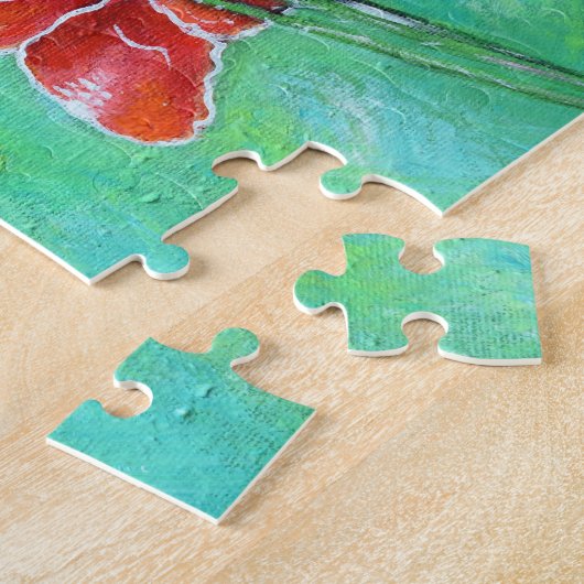 Kolibrie en papavers schilderij legpuzzel (Zijkant)