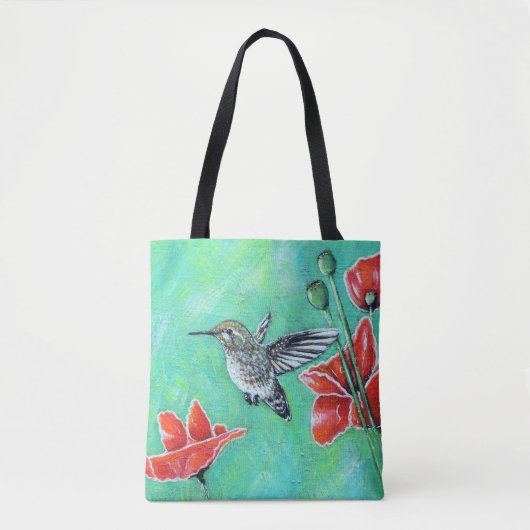 Kolibrie en papavers schilderij tote bag (Voorkant)